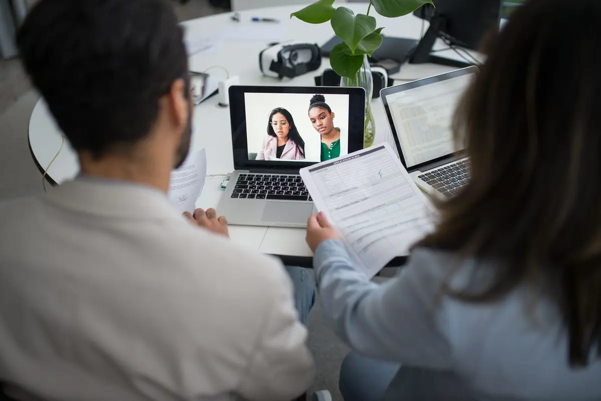 Candidate answering tell me about yourself in an online video interview